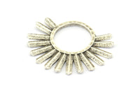 Silver Sun Pendant, 4 Antique Silver Plated Brass Textured Sunny Pendants, Earrings, Findings (26x34x1.5mm) BS 2433 H0606