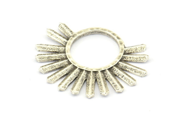 Silver Sun Pendant, 4 Antique Silver Plated Brass Textured Sunny Pendants, Earrings, Findings (26x34x1.5mm) BS 2433 H0606