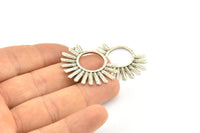Silver Sun Pendant, 4 Antique Silver Plated Brass Textured Sunny Pendants, Earrings, Findings (26x34x1.5mm) BS 2433 H0606
