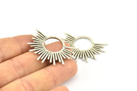 Silver Sun Pendant, 2 Antique Silver Plated Brass Textured Sunny Pendants, Earrings, Findings (28x37mm) BS 2429 H0391