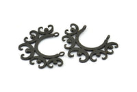 Black Ethnic Pendant, 3 Oxidized Brass Black Ethnic Motif Pendants With 2 Loops (33x26x1mm) BS 2443 S654