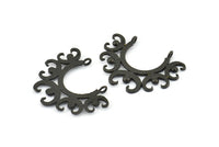 Black Ethnic Pendant, 3 Oxidized Brass Black Ethnic Motif Pendants With 2 Loops (33x26x1mm) BS 2443 S654