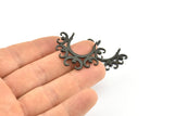 Black Ethnic Pendant, 3 Oxidized Brass Black Ethnic Motif Pendants With 2 Loops (33x26x1mm) BS 2443 S654