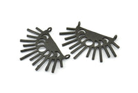 Moon Phases Pendant, 3 Oxidized Brass Black Half Moon Pendants With 2 Loops (38x26x1mm) E654 S820