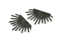 Moon and Sun, 2 Oxidized Brass Black Crescent Moon and Semi Sun Ethnic Pendants With 2 Loops, Findings, Charms (37x22x1mm) BS 2445 S818