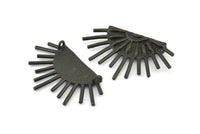 Moon and Sun, 2 Oxidized Brass Black Crescent Moon and Semi Sun Ethnic Pendants With 2 Loops, Findings, Charms (37x22x1mm) BS 2445 S818
