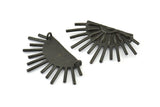 Moon and Sun, 2 Oxidized Brass Black Crescent Moon and Semi Sun Ethnic Pendants With 2 Loops, Findings, Charms (37x22x1mm) BS 2445 S818