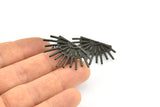 Moon and Sun, 2 Oxidized Brass Black Crescent Moon and Semi Sun Ethnic Pendants With 2 Loops, Findings, Charms (37x22x1mm) BS 2445 S818