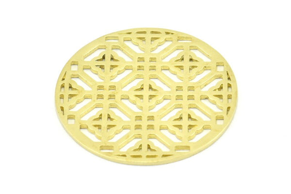 Brass Mandala Charm, 2 Raw Brass Textured Mandala Charms, Earrings, Pendants, Findings (37mm) V048