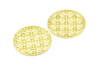 Brass Mandala Charm, 2 Raw Brass Textured Mandala Charms, Earrings, Pendants, Findings (37mm) V048