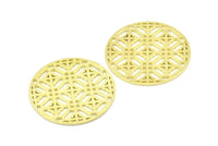 Brass Mandala Charm, 2 Raw Brass Textured Mandala Charms, Earrings, Pendants, Findings (37mm) V048