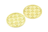 Brass Mandala Charm, 2 Raw Brass Textured Mandala Charms, Earrings, Pendants, Findings (37mm) V048