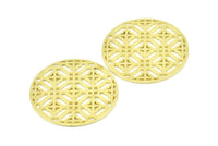 Brass Mandala Charm, 2 Raw Brass Textured Mandala Charms, Earrings, Pendants, Findings (37mm) V048