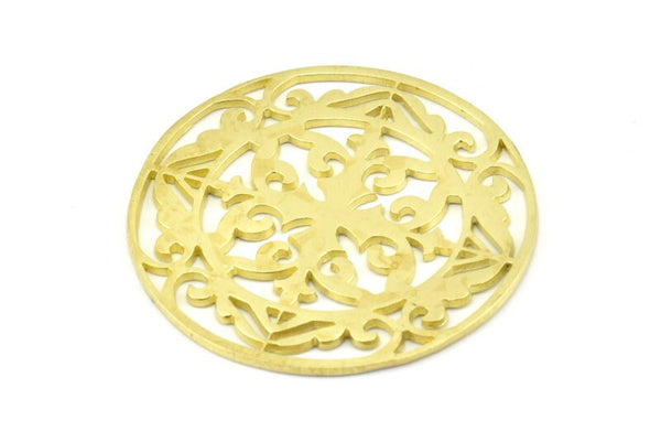Brass Mandala Charm, 2 Raw Brass Textured Mandala Charms, Earrings, Pendants, Findings (37mm) V049