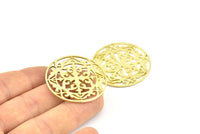 Brass Mandala Charm, 2 Raw Brass Textured Mandala Charms, Earrings, Pendants, Findings (37mm) V049