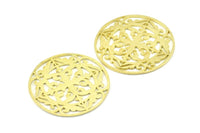 Brass Mandala Charm, 2 Raw Brass Textured Mandala Charms, Earrings, Pendants, Findings (37mm) V049