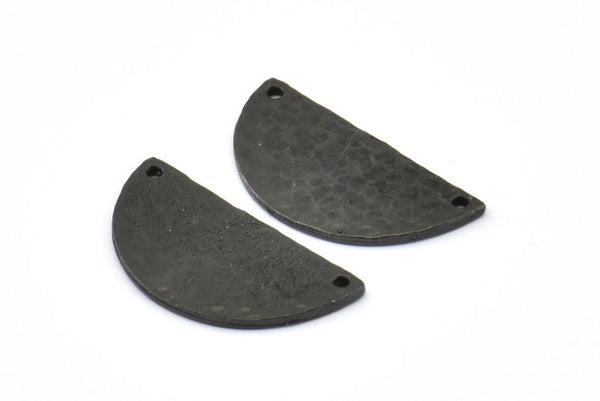Hammered Half Moon, 2 Hammered Oxidized Brass Black Semi Circle Blanks with 2 Holes (30x15x1.2mm) N0390