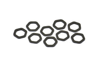 Black Hexagon Charm, 12 Oxidized Brass Black Hexagonal Rings (12x2x1mm) D0056