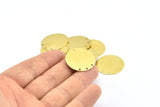 Brass Round Charm, 15 Raw Brass Cabochon Tags With 4 Holes, Earrings, Findings (25mm) E637