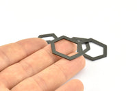 Hexagon Choker Charm, 6 Oxidized Brass Black Hexagon Charms, Pendants, Findings (26.5x19x1mm) E073 S808