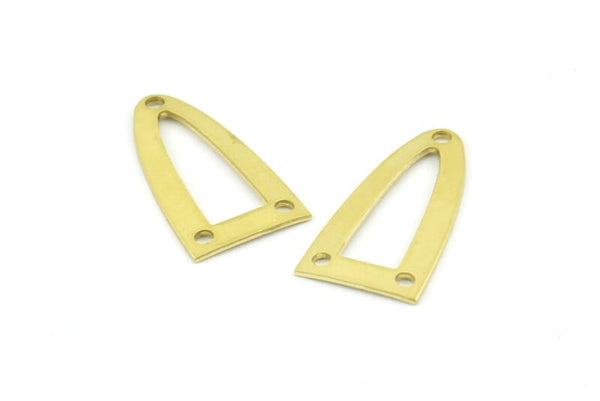 Half Ellipse Charm, 15 Raw Brass Half Ellipse Shape Charms With 3 Holes, Pendants, Earrings, Findings (23x12x0.70mm) B0232