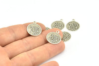 Silver Coin Charm, 20 Antique Silver Plated Brass Round Coin Charms, Pendant,findings (16mm) A0523