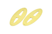 Brass Ellipse Charm, 3 Raw Brass Ellipse Shape Stamping Blank Charms With 2 Holes Earrings, Findings (59x29x0.70mm) B0264