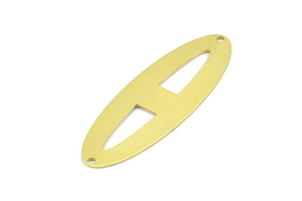 Brass Ellipse Charm, 6 Raw Brass Ellipse Shape Stamping Blank Charms With 2 Holes Earrings, Findings (53x18x0.70mm) B0270