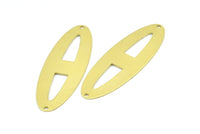 Brass Ellipse Charm, 6 Raw Brass Ellipse Shape Stamping Blank Charms With 2 Holes Earrings, Findings (53x18x0.70mm) B0270