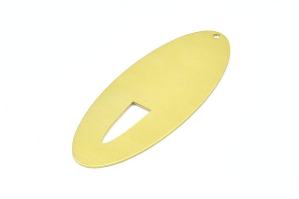 Brass Ellipse Charm, 4 Raw Brass Ellipse Shape Stamping Blank Charms With 1 Hole Earrings, Findings (59x24x0.70mm) B0271