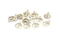 Moon And Star, 50 Antique Silver Plated Brass Moon And Star Charms  (10mm) Brs 733 A0159