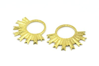 Brass Sun Pendant, 4 Raw Brass Textured Sunny Pendants, Earrings, Findings (28x33mm) BS 2428