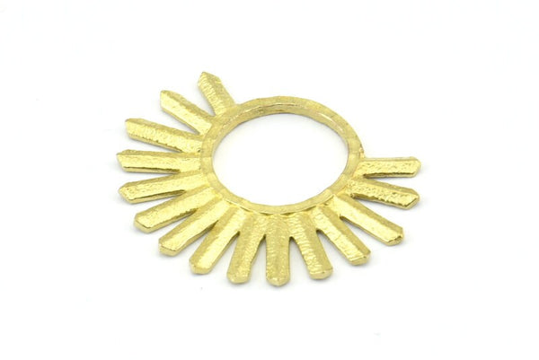 Brass Sun Pendant, 4 Raw Brass Textured Sunny Pendants, Earrings, Findings (26x34x1.5mm) BS 2433