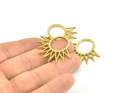 Brass Sun Pendant, 4 Raw Brass Textured Sunny Pendants, Earrings, Findings (30x33mm) BS 2435