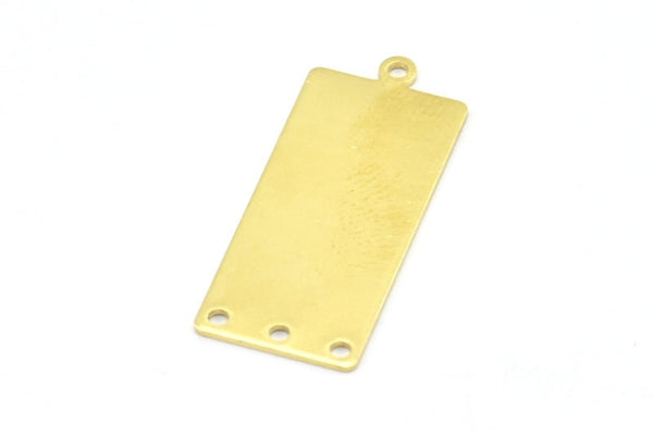 Brass Rectangle Pendant, 12 Raw Brass Rectangle Blank Pendants with 1 Loop and 3 Holes, Charms, Earrings (33x14x0.80mm) B0318