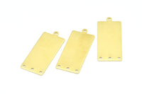 Brass Rectangle Pendant, 12 Raw Brass Rectangle Blank Pendants with 1 Loop and 3 Holes, Charms, Earrings (33x14x0.80mm) B0318