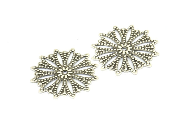 Silver Filigree Connector, 10 Antique Silver Plated Brass Filigree Connectors With 1 Hole, Charms, Findings (25mm) Brs 404 A0705
