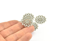 Silver Filigree Connector, 10 Antique Silver Plated Brass Filigree Connectors With 1 Hole, Charms, Findings (25mm) Brs 404 A0705