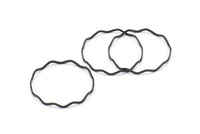 Black Wave Pendant, 12 Oxidized Brass Black Wave Circle Connectors (30mm) Bs 1212 R016 S837
