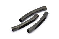 Black Noodle Tube, 10 Oxidized Brass Black Curved Tube Findings (50x7mm) A0727 S835