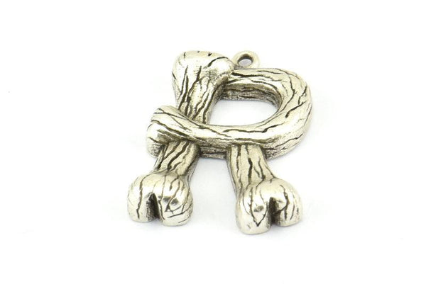 Bamboo R Letter, 3 Antique Silver Plated Brass Bamboo R Letter Alphabets, Initials, Uppercase, Rustic Style Letter Initial Pendants