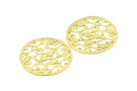 Brass Mandala Charm, 2 Raw Brass Textured Mandala Charms, Earrings, Pendants, Findings (37mm) V120