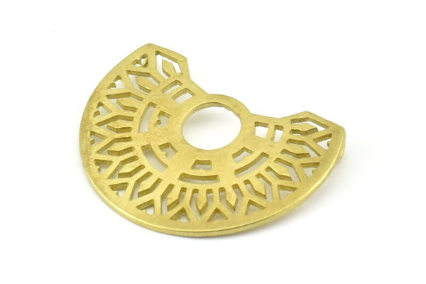 Semi Circle Pendant, 2 Raw Brass Textured Semi Circle Pendants With 2 Loops (38x28x1mm) V129