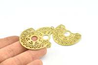 Semi Circle Pendant, 2 Raw Brass Textured Semi Circle Pendants With 2 Loops (38x28x1mm) V129