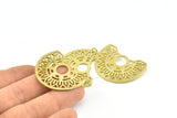 Semi Circle Pendant, 2 Raw Brass Textured Semi Circle Pendants With 2 Loops (38x28x1mm) V129