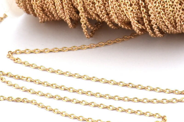 Brass Link Chain, 20 Meters - 60 Feet Raw Brass Soldered Chain (1x1.5mm) Z177