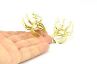 Claw Ring Settings - 1 Raw Brass 8 Claw Ring Blanks For Natural Stones V135