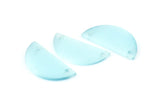 Cat's Eye Half Moon, 2 Light Blue Semi Circle Blanks With 2 Holes (30x15x2mm) X064