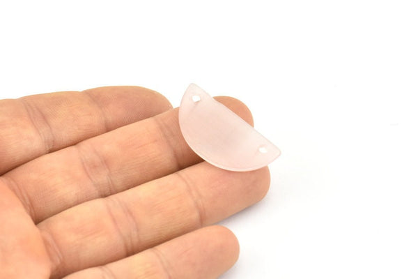 Cat&#39;s Eye Half Moon, 2 Pink Semi Circle Blanks With 2 Holes (30x15x2mm) X065