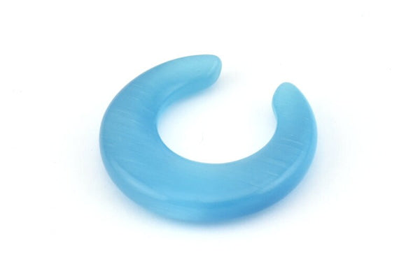 Cat&#39;s Eye Horn, 2 Blue Crescent Pendant, Earrings, Findings (26x27.5x5.5mm) X033